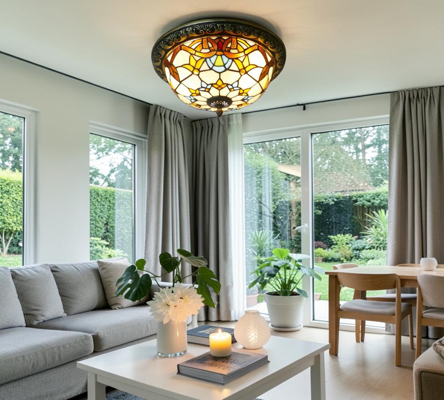 CDH 12” Tiffany Style Flush Mount Ceiling Lights with 30cm Shade (12025SM)