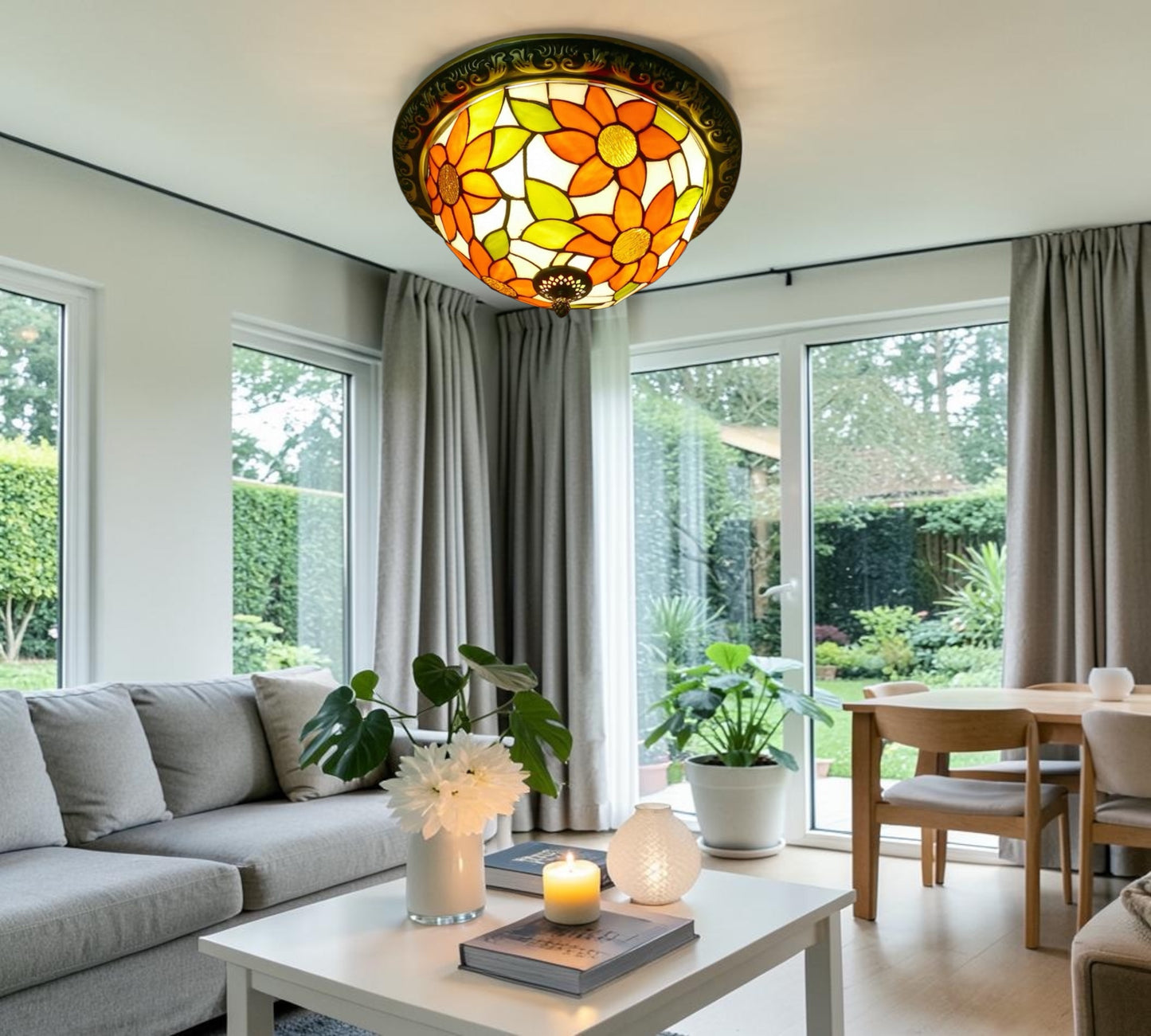 CDH 12” Tiffany Style Flush Mount Ceiling Lights with 30cm Shade (12068SM)