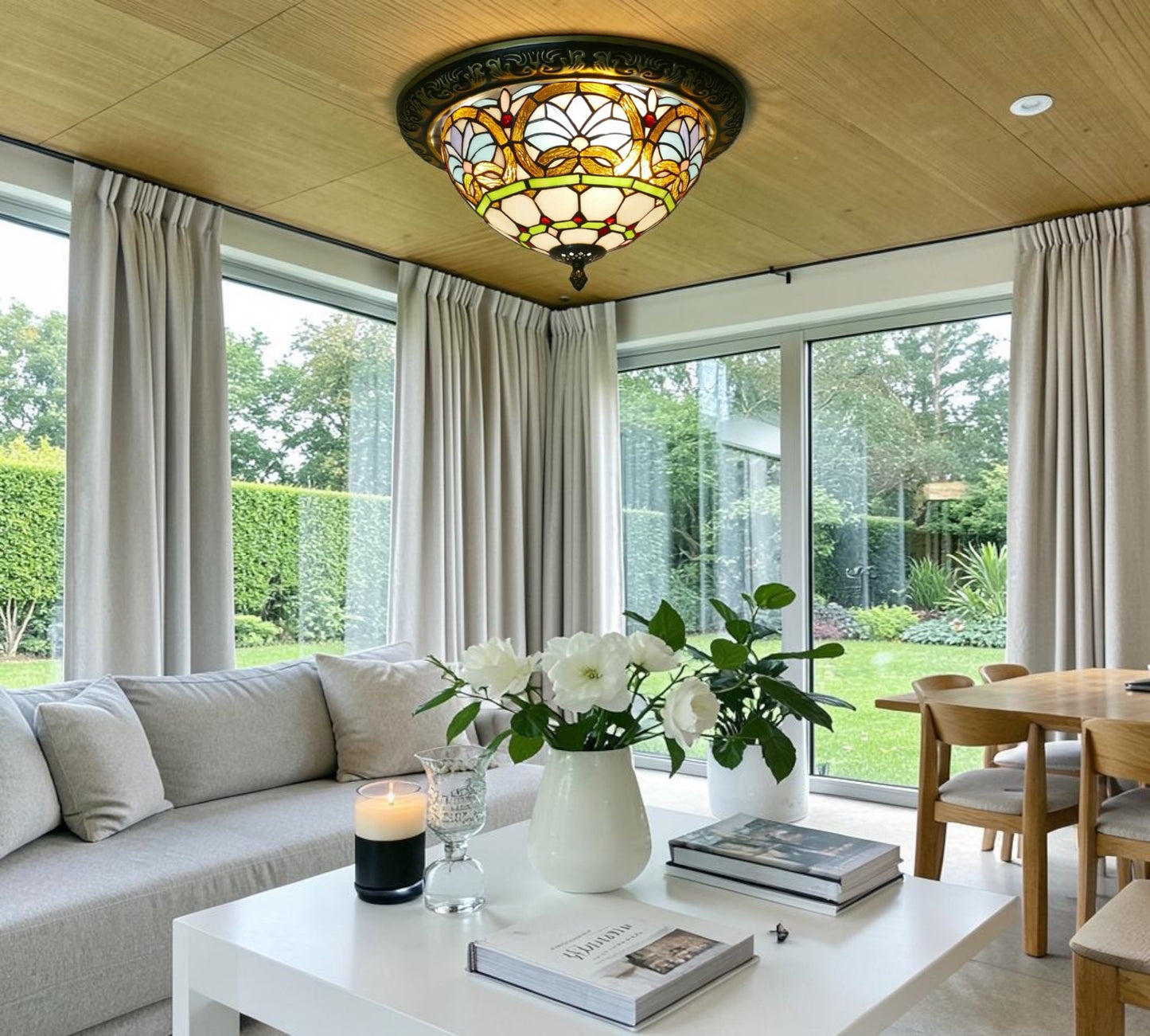 CDH 12” Tiffany Style Flush Mount Ceiling Lights with 30cm Shade (12045SM)
