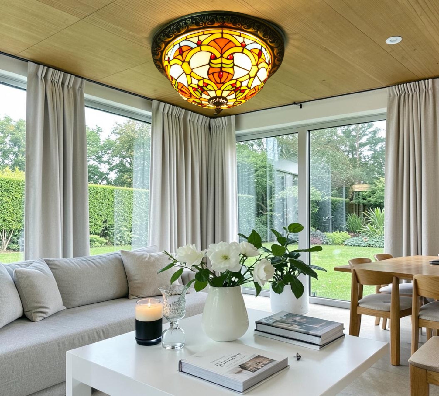 CDH 12” Tiffany Style Flush Mount Ceiling Lights with 30cm Shade (16044SM)