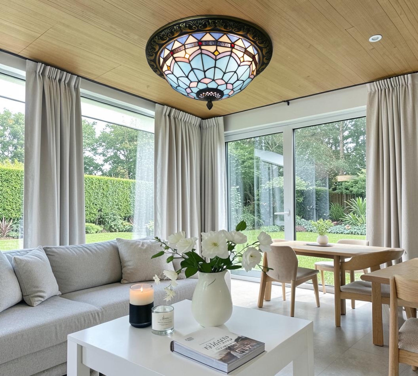 CDH 12” Tiffany Style Flush Mount Ceiling Lights with 30cm Shade (12101SM)