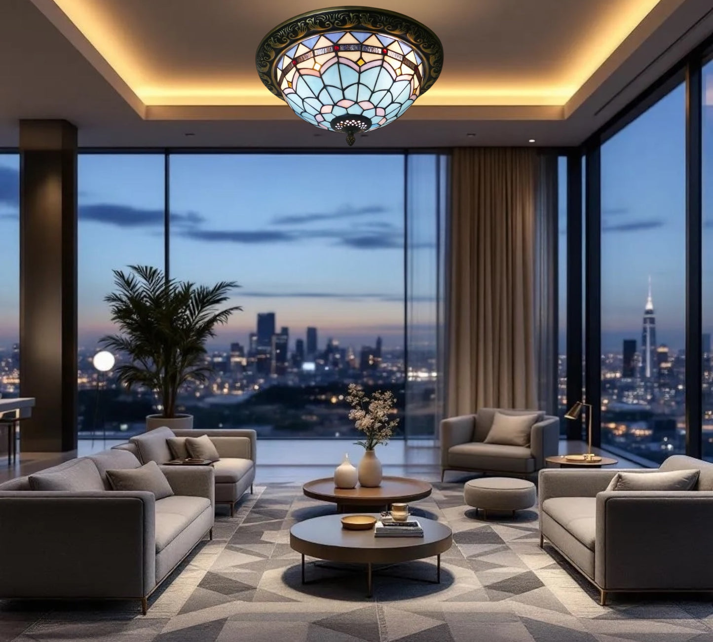 CDH 12” Tiffany Style Flush Mount Ceiling Lights with 30cm Shade (12101SM)