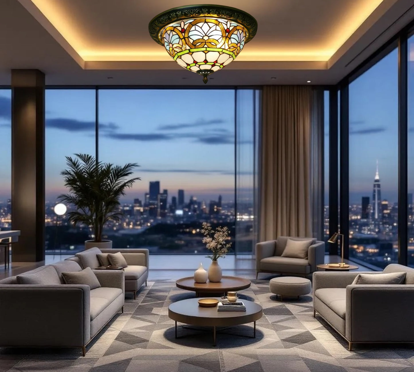 CDH 12” Tiffany Style Flush Mount Ceiling Lights with 30cm Shade (12045SM)
