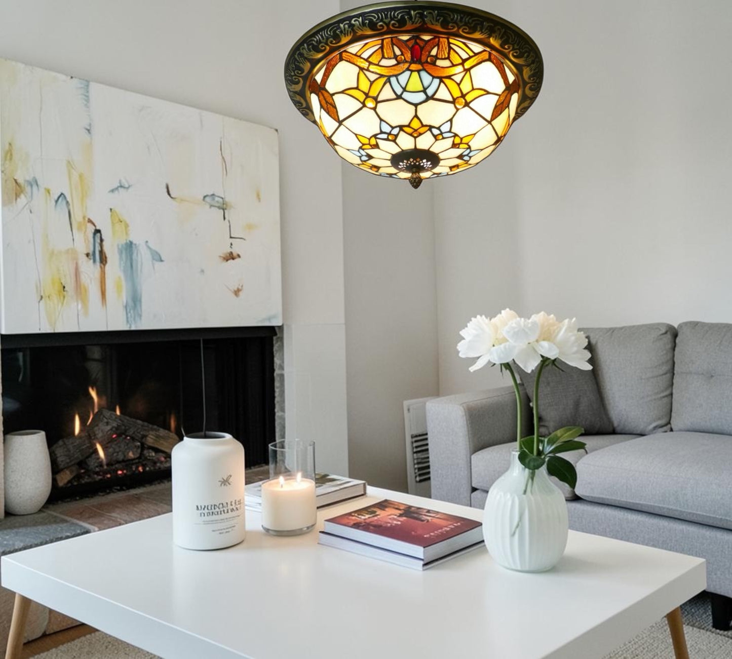 CDH 12” Tiffany Style Flush Mount Ceiling Lights with 30cm Shade (12025SM)