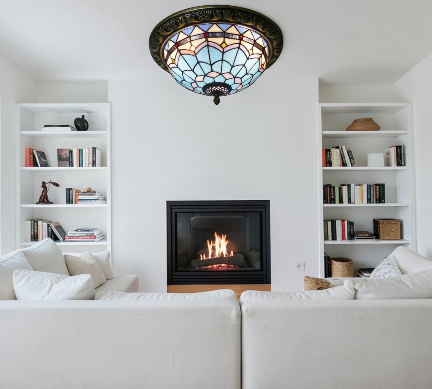 CDH 12” Tiffany Style Flush Mount Ceiling Lights with 30cm Shade (12101SM)
