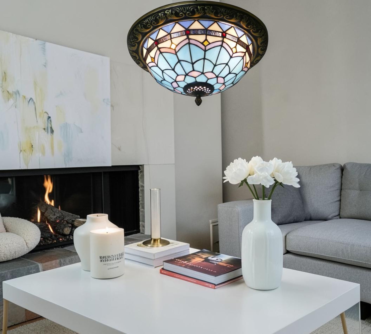 CDH 12” Tiffany Style Flush Mount Ceiling Lights with 30cm Shade (12101SM)