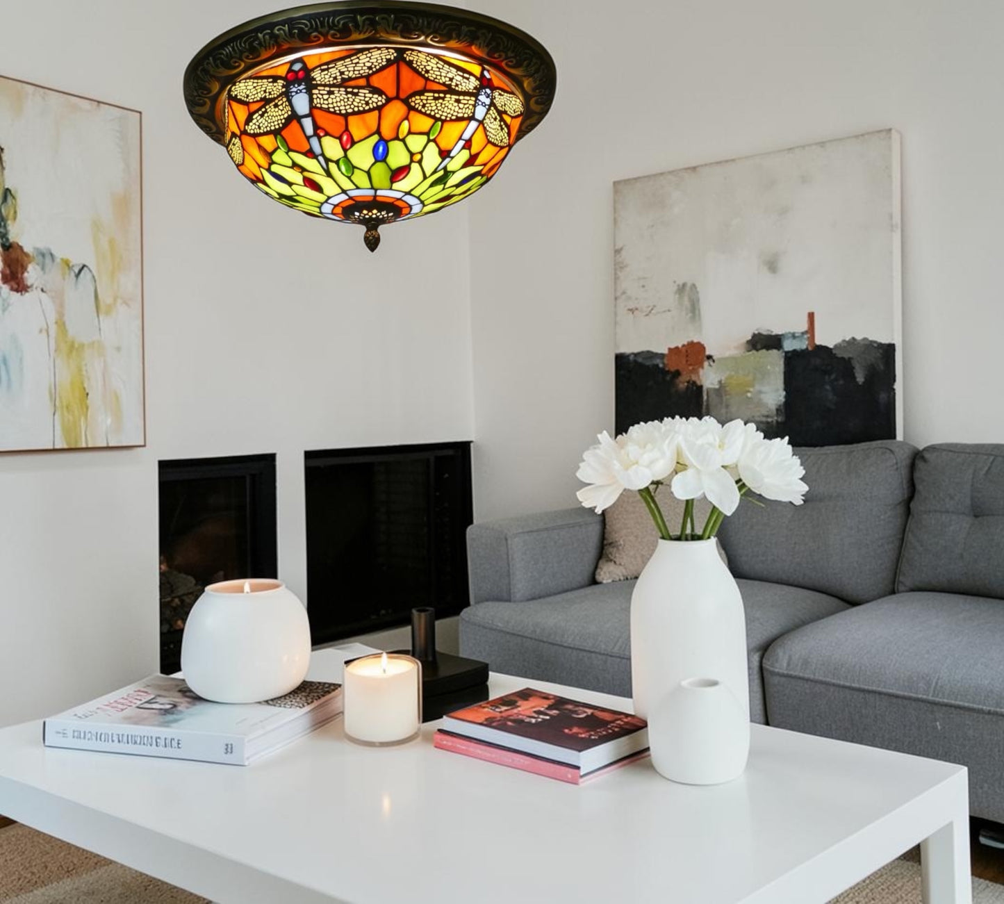 CDH 12” Tiffany Style Flush Mount Ceiling Lights with 30cm Shade (12062SM)