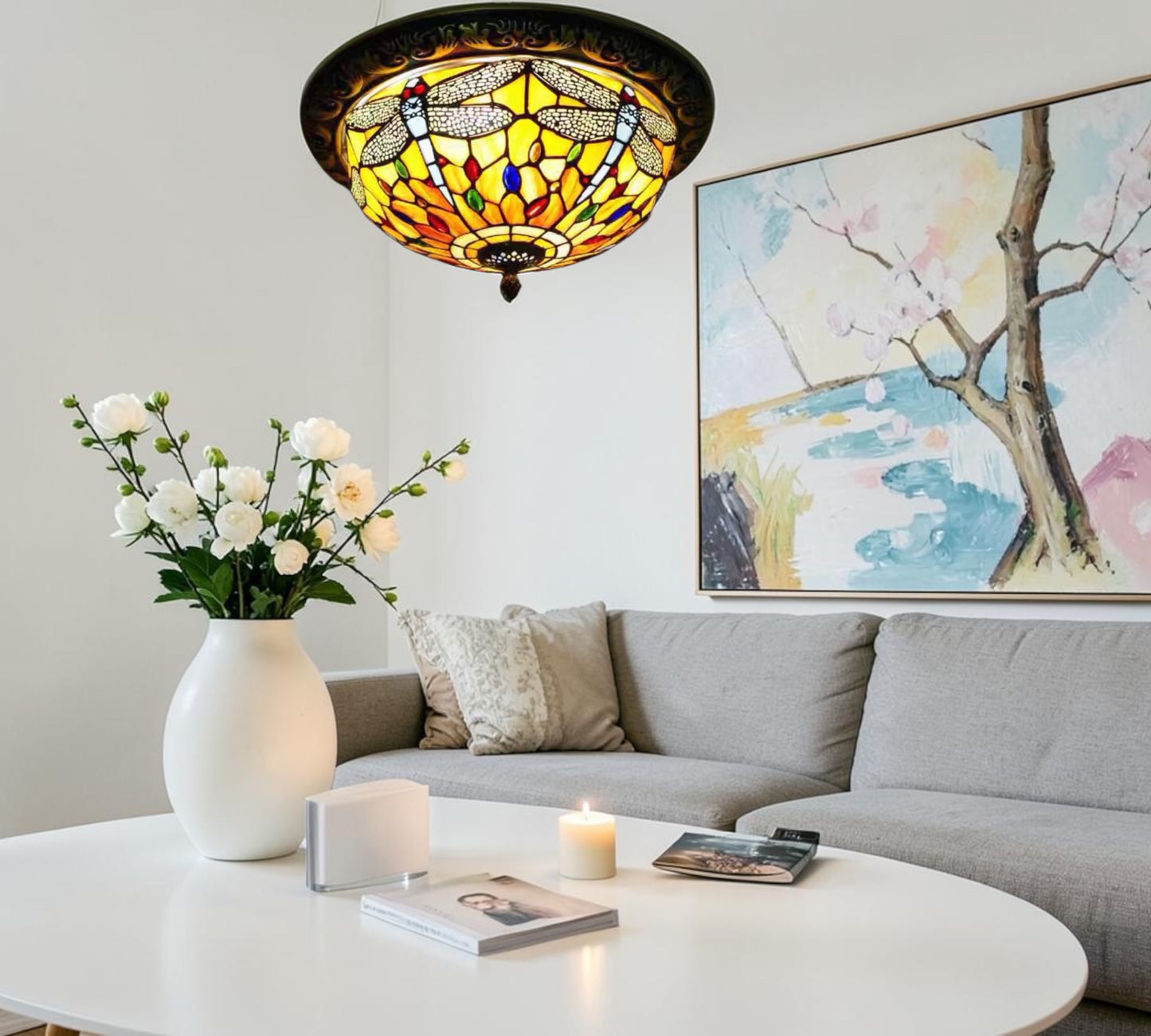CDH 12” Tiffany Style Flush Mount Ceiling Lights with 30cm Shade (12035SM)