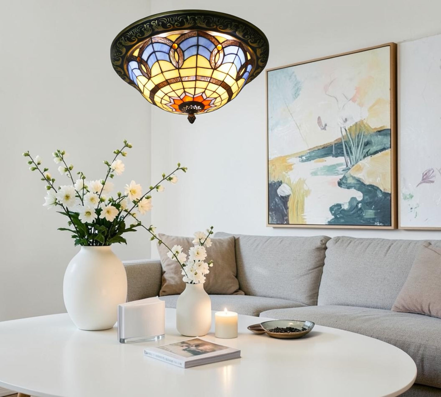 CDH 12” Tiffany Style Flush Mount Ceiling Lights with 30cm Shade (12025BSM)