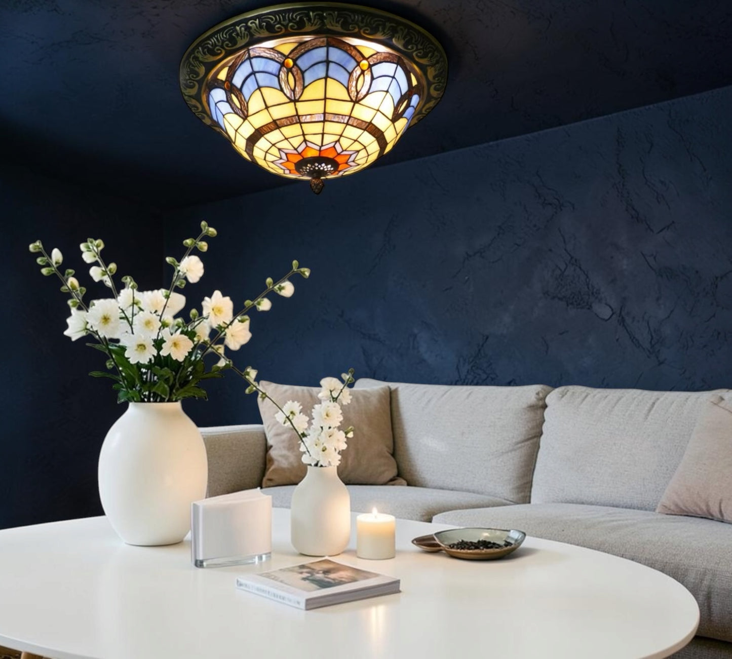 CDH 12” Tiffany Style Flush Mount Ceiling Lights with 30cm Shade (12025BSM)