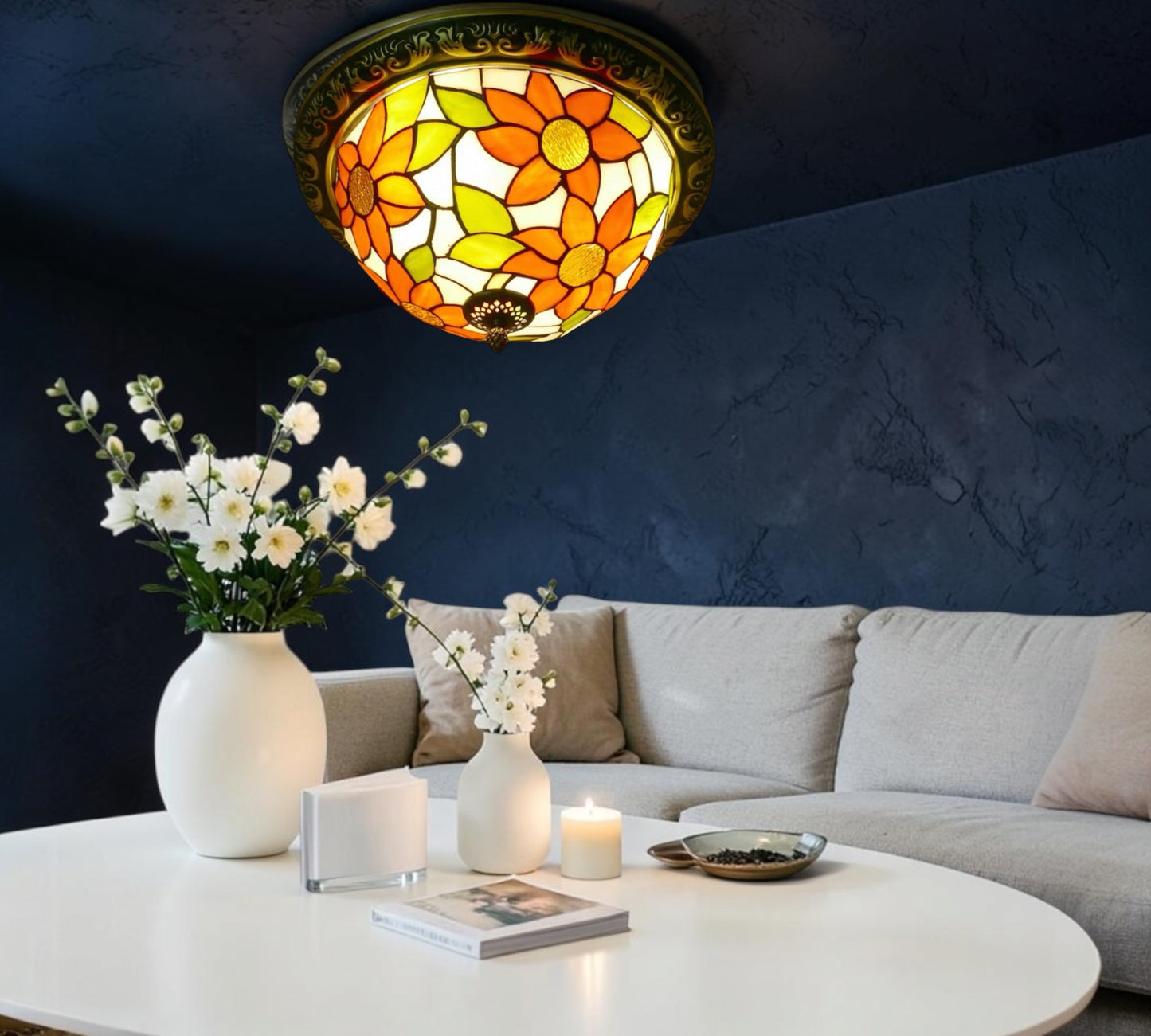 CDH 12” Tiffany Style Flush Mount Ceiling Lights with 30cm Shade (12068SM)