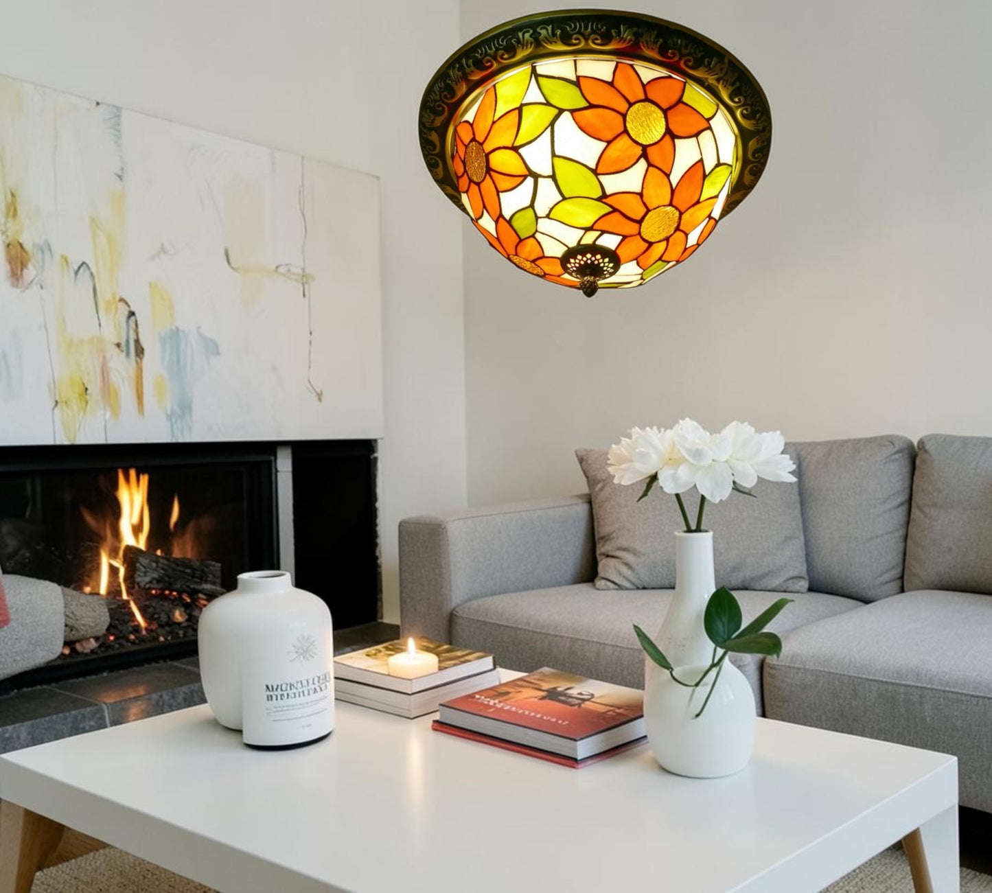 CDH 12” Tiffany Style Flush Mount Ceiling Lights with 30cm Shade (12068SM)