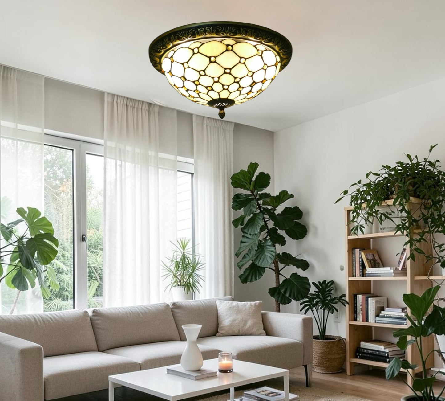 CDH 12” Tiffany Style Flush Mount Ceiling Lights with 30cm Shade (12010SM)
