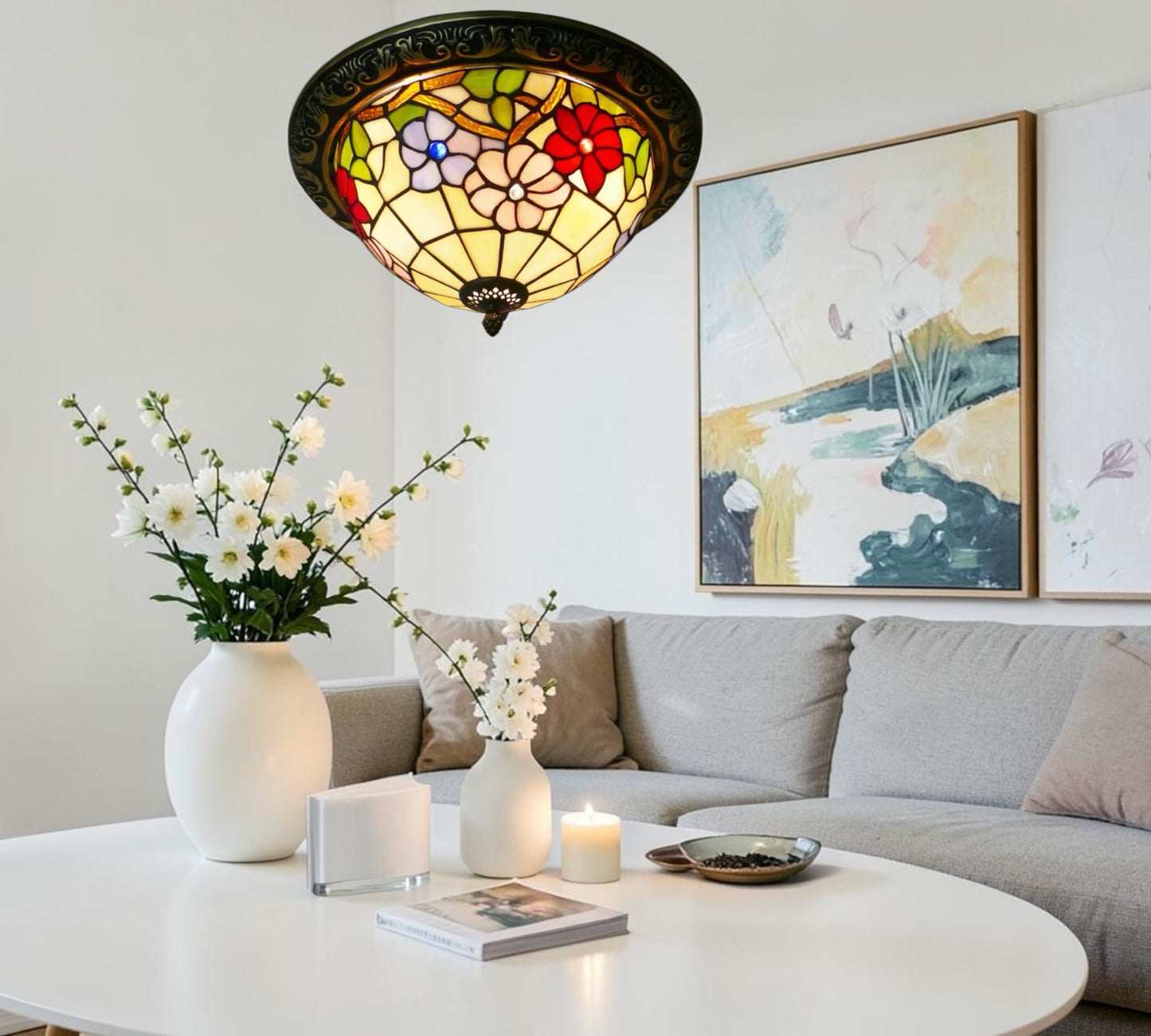 CDH 12” Tiffany Style Flush Mount Ceiling Lights with 30cm Shade (11002SM)