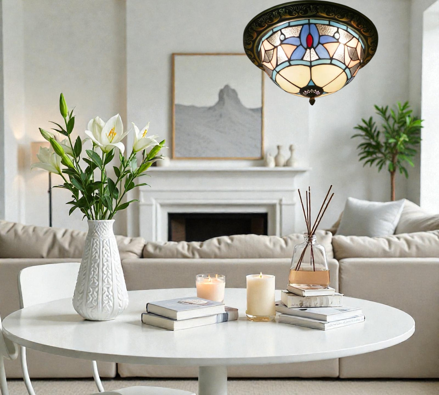 CDH 12” Tiffany Style Flush Mount Ceiling Lights with 30cm Shade (12045BSM)