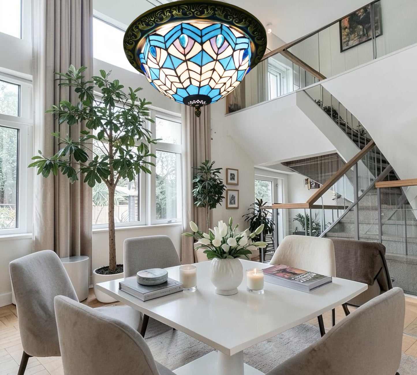 CDH 12” Tiffany Style Flush Mount Ceiling Lights with 30cm Shade (16119SM)