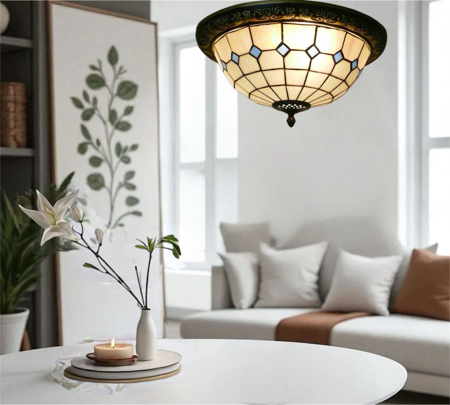 CDH 12” Tiffany Style Flush Mount Ceiling Lights with 30cm Shade (26009SM)