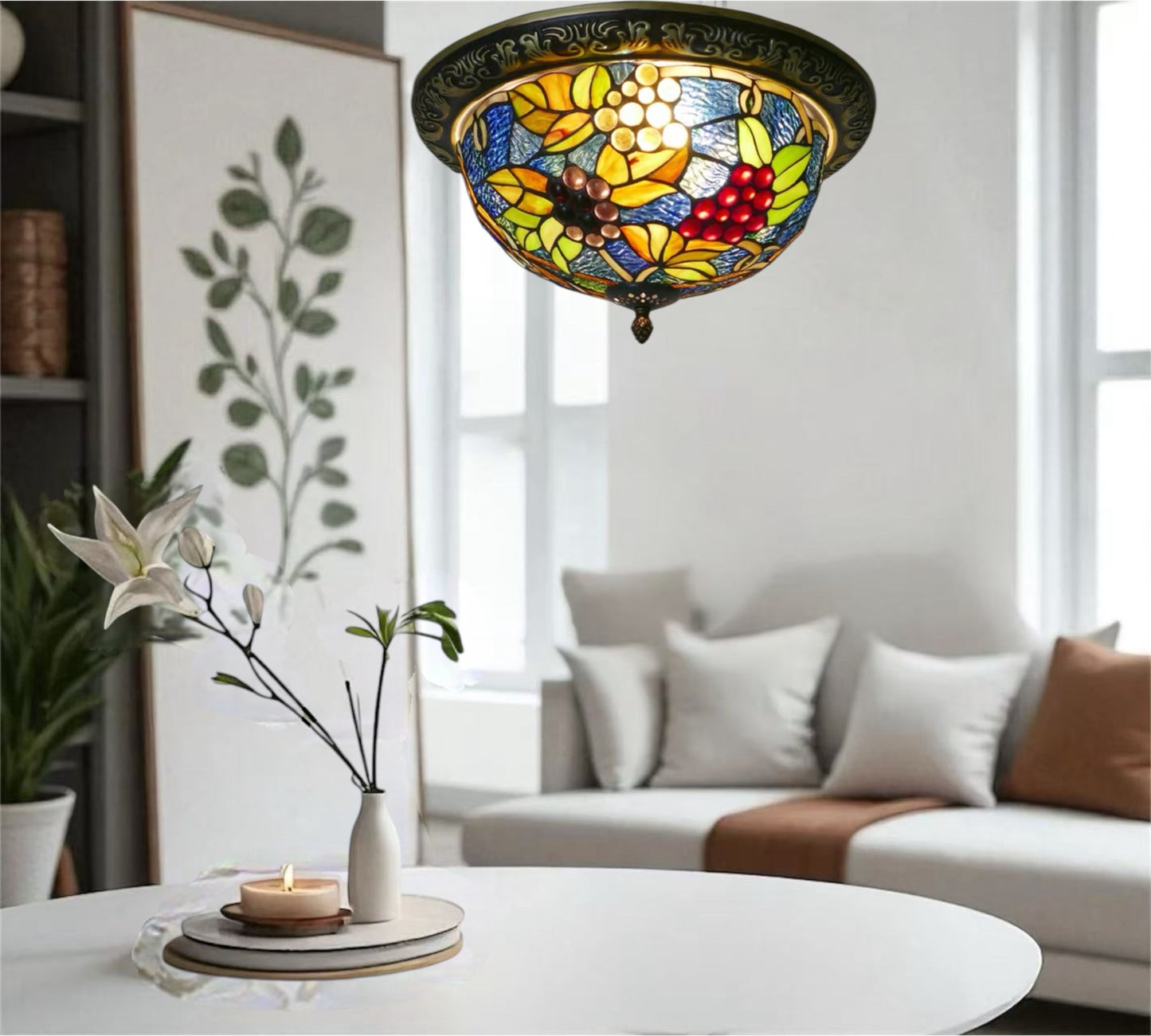 CDH 12” Tiffany Style Flush Mount Ceiling Lights with 30cm Shade (12099SM)
