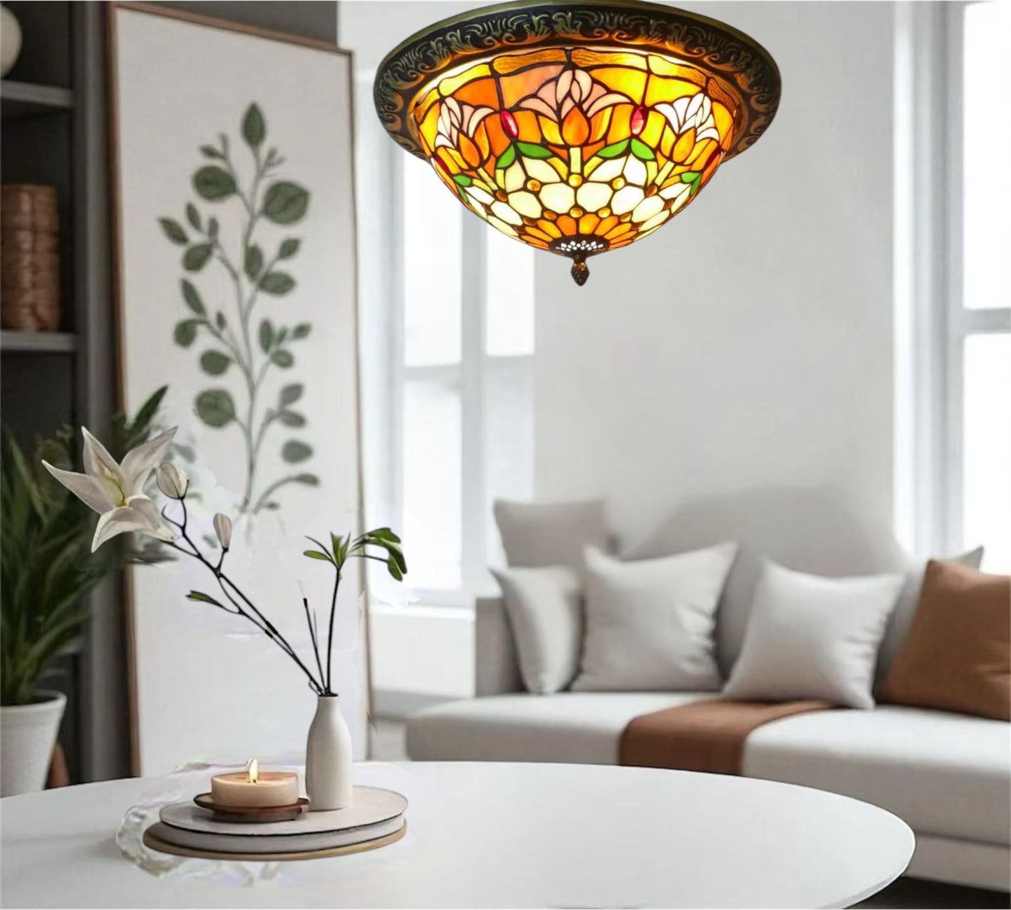 CDH 12” Tiffany Style Flush Mount Ceiling Lights with 30cm Shade (12009SM)