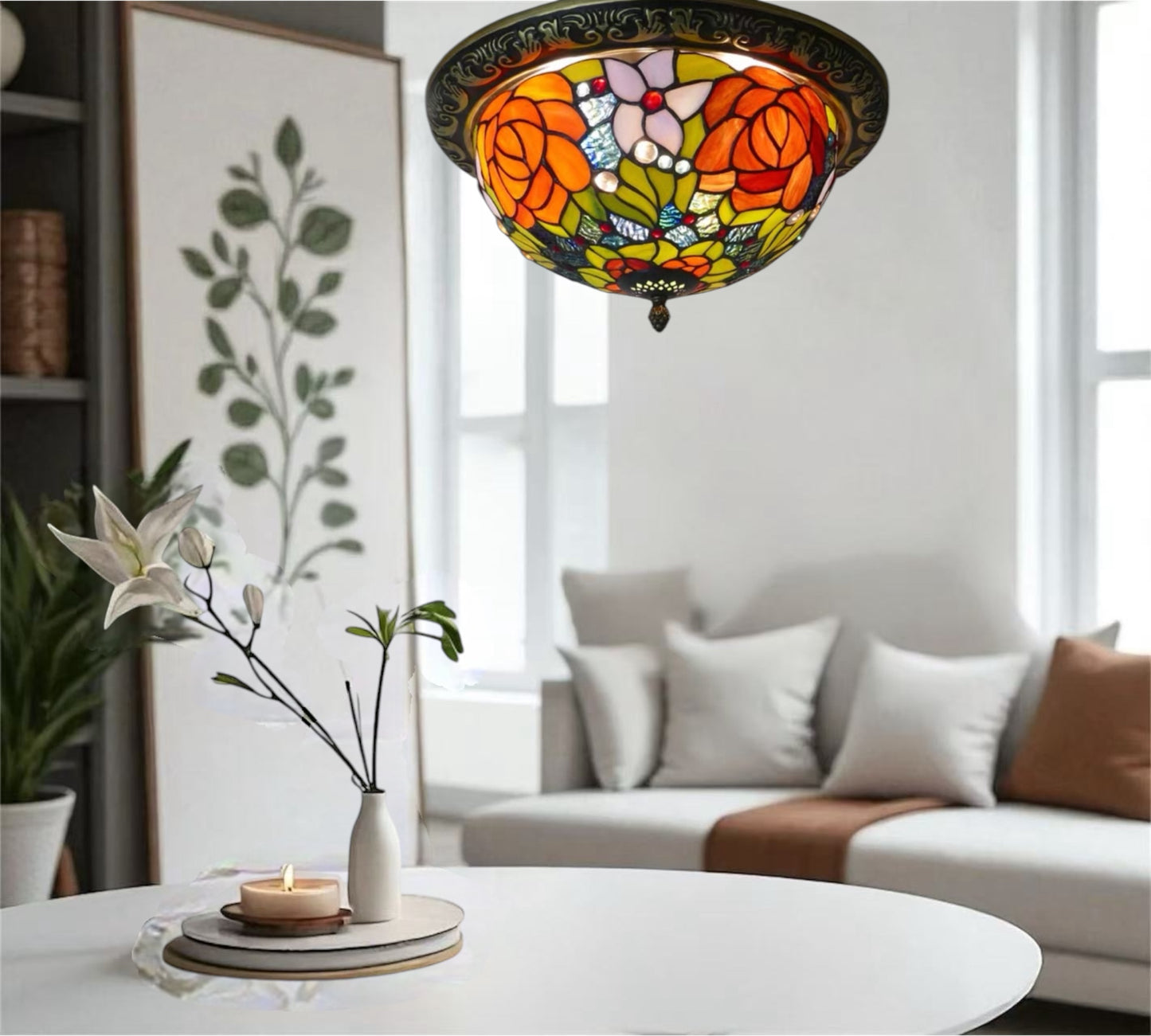 CDH 12” Tiffany Style Flush Mount Ceiling Lights with 30cm Shade (15013SM)