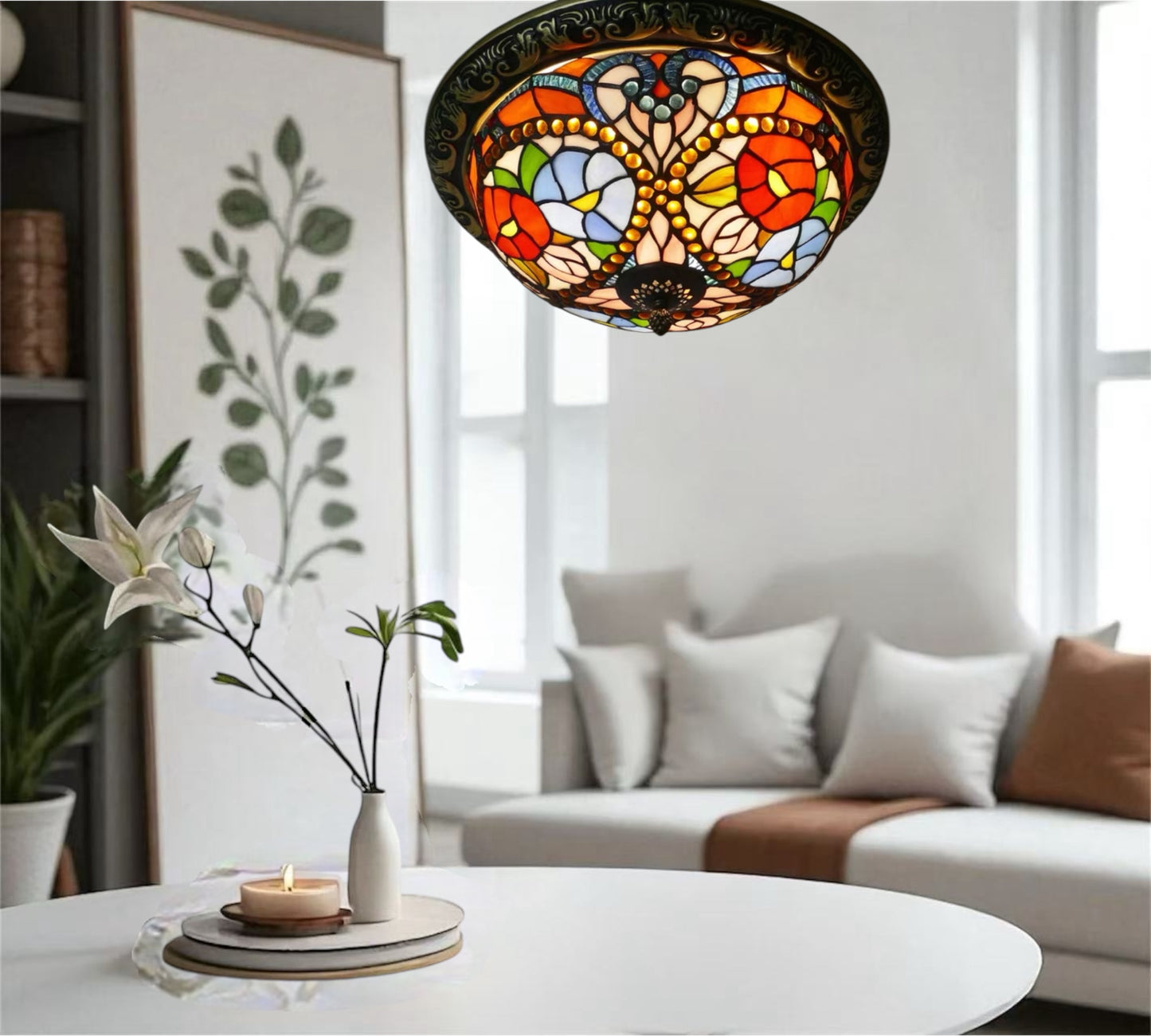 CDH 12” Tiffany Style Flush Mount Ceiling Lights with 30cm Shade (15030SM)
