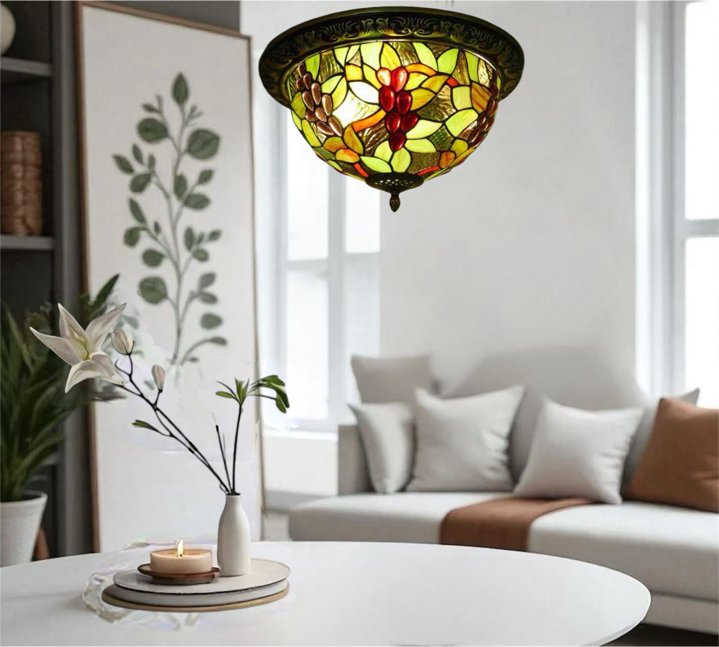 CDH 12” Tiffany Style Flush Mount Ceiling Lights with 30cm Shade (16059ASM)