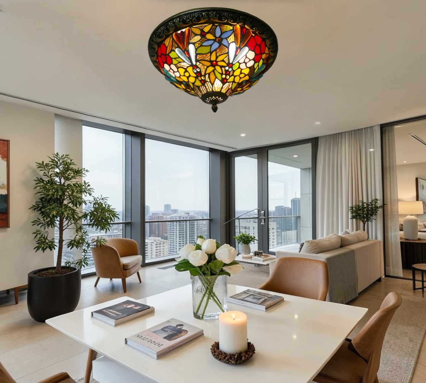 CDH 12” Tiffany Style Flush Mount Ceiling Lights with 30cm Shade (15016SM)