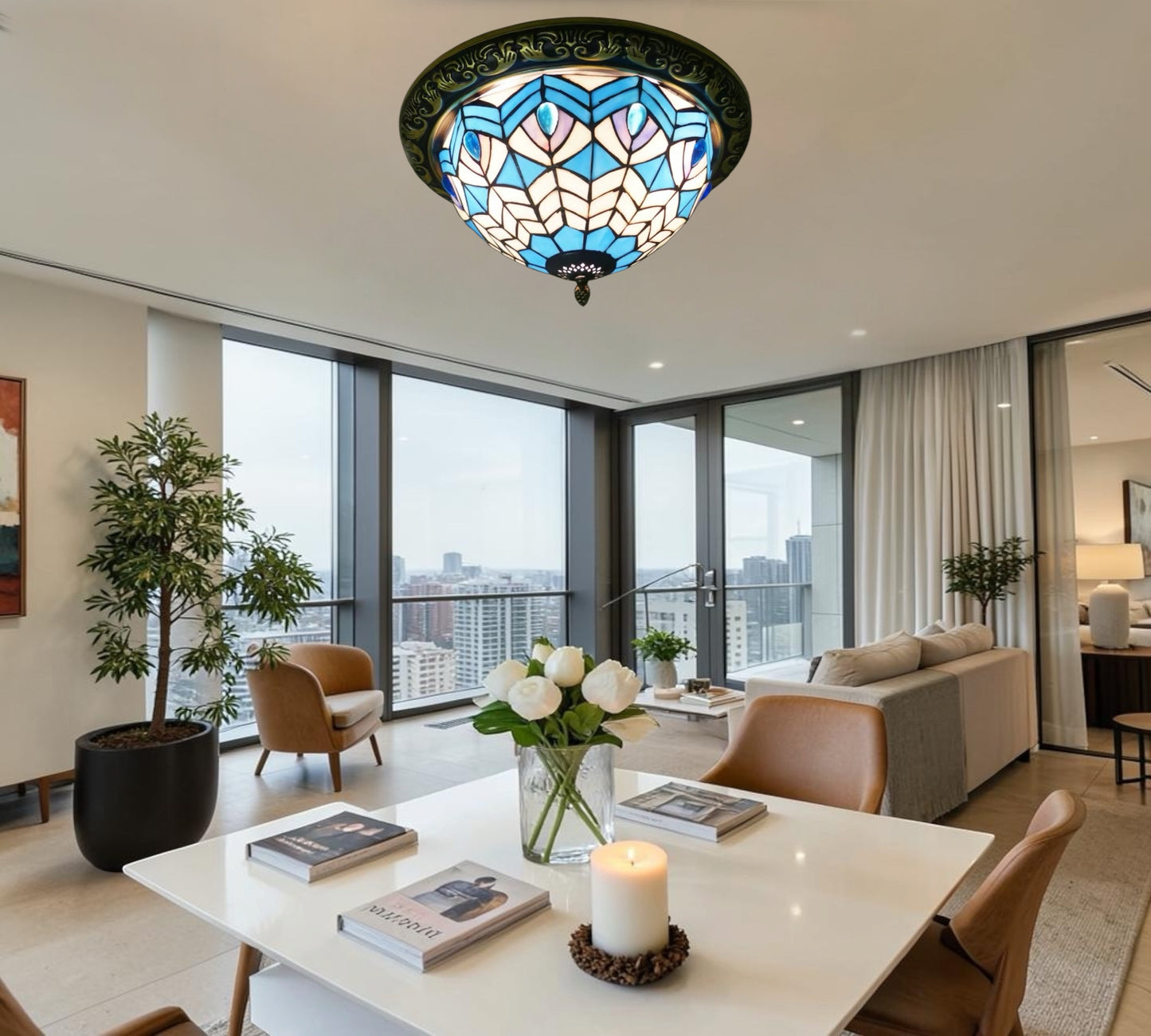 CDH 12” Tiffany Style Flush Mount Ceiling Lights with 30cm Shade (16119SM)