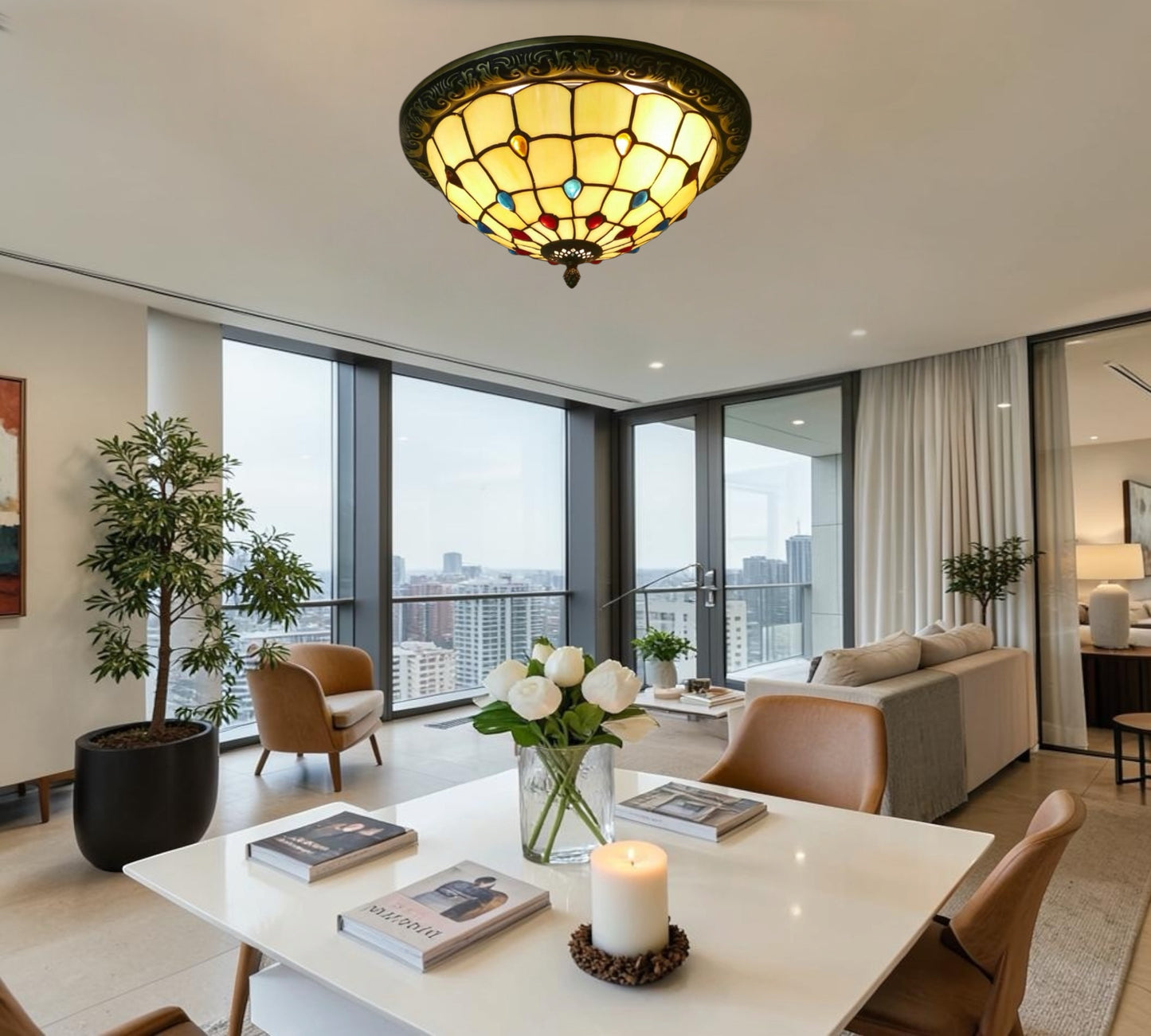 CDH 12” Tiffany Style Flush Mount Ceiling Lights with 30cm Shade (12103SM)