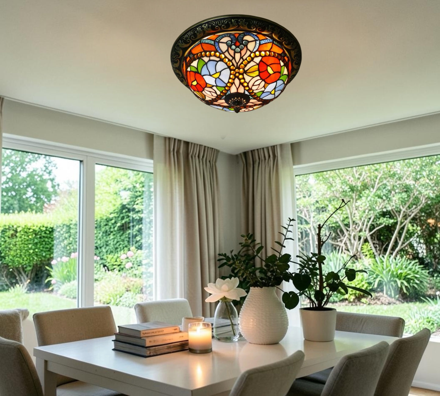 CDH 12” Tiffany Style Flush Mount Ceiling Lights with 30cm Shade (15030SM)