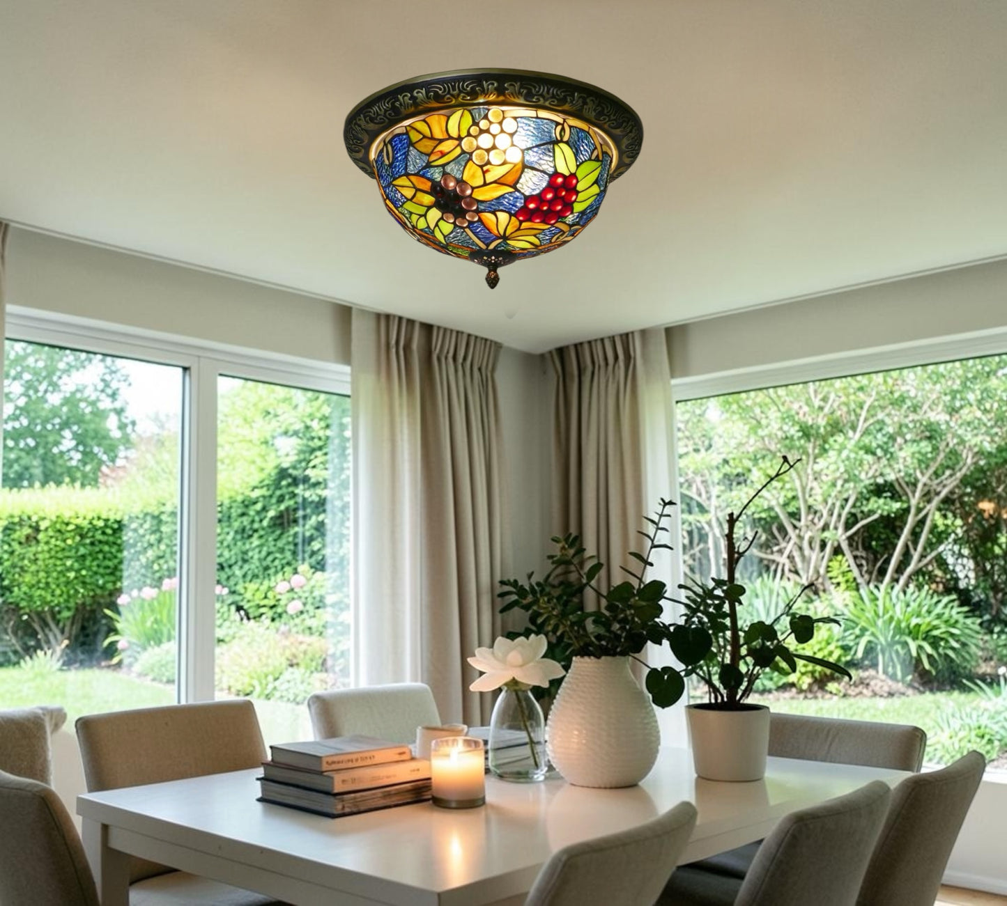 CDH 12” Tiffany Style Flush Mount Ceiling Lights with 30cm Shade (12099SM)