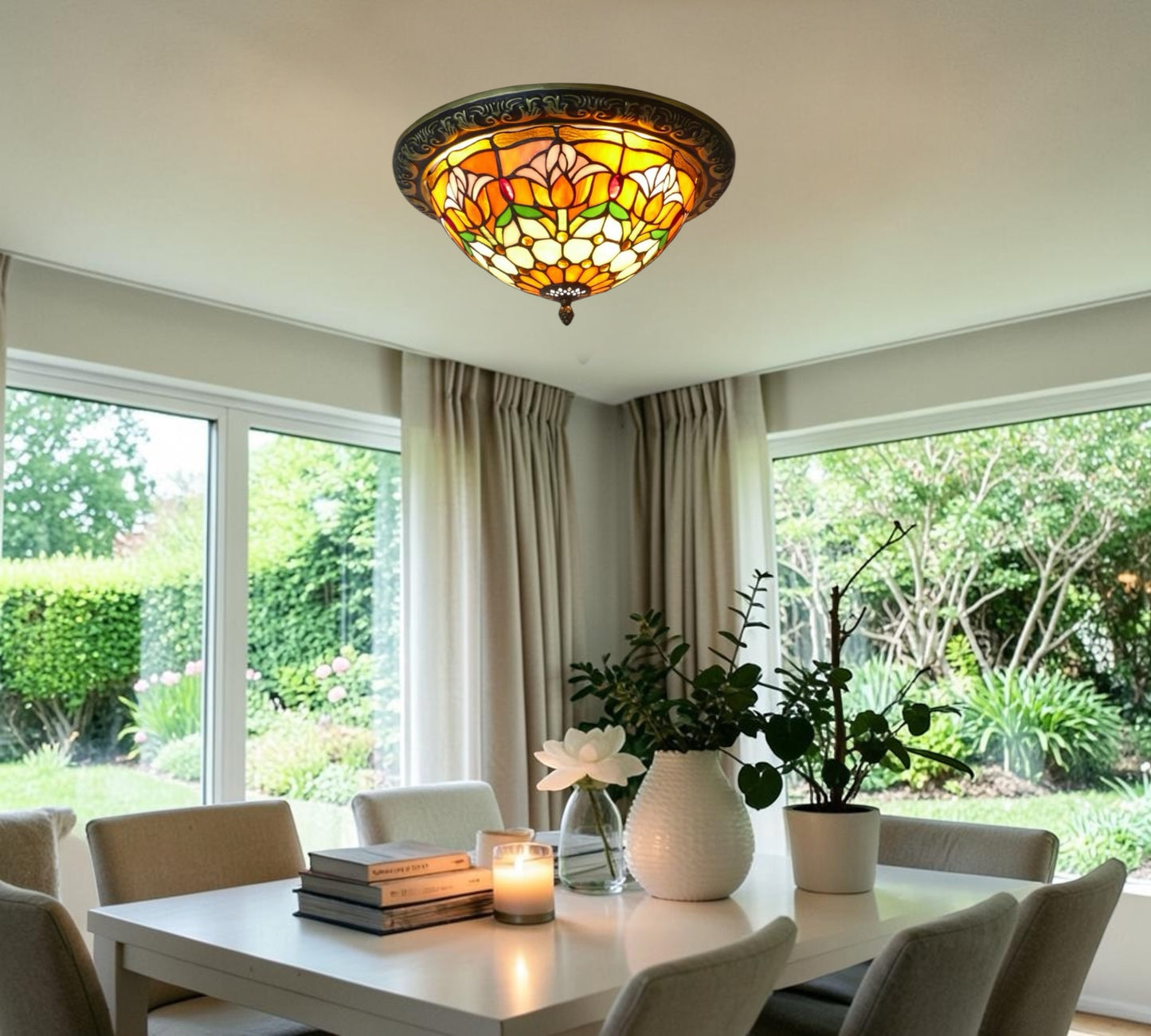 CDH 12” Tiffany Style Flush Mount Ceiling Lights with 30cm Shade (12009SM)