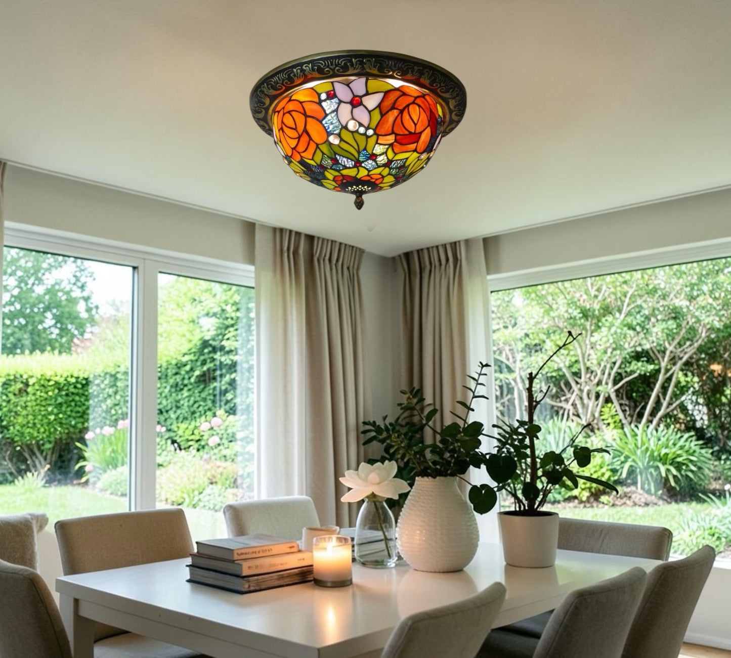 CDH 12” Tiffany Style Flush Mount Ceiling Lights with 30cm Shade (15013SM)