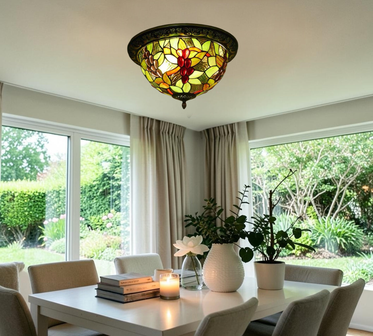CDH 12” Tiffany Style Flush Mount Ceiling Lights with 30cm Shade (16059ASM)