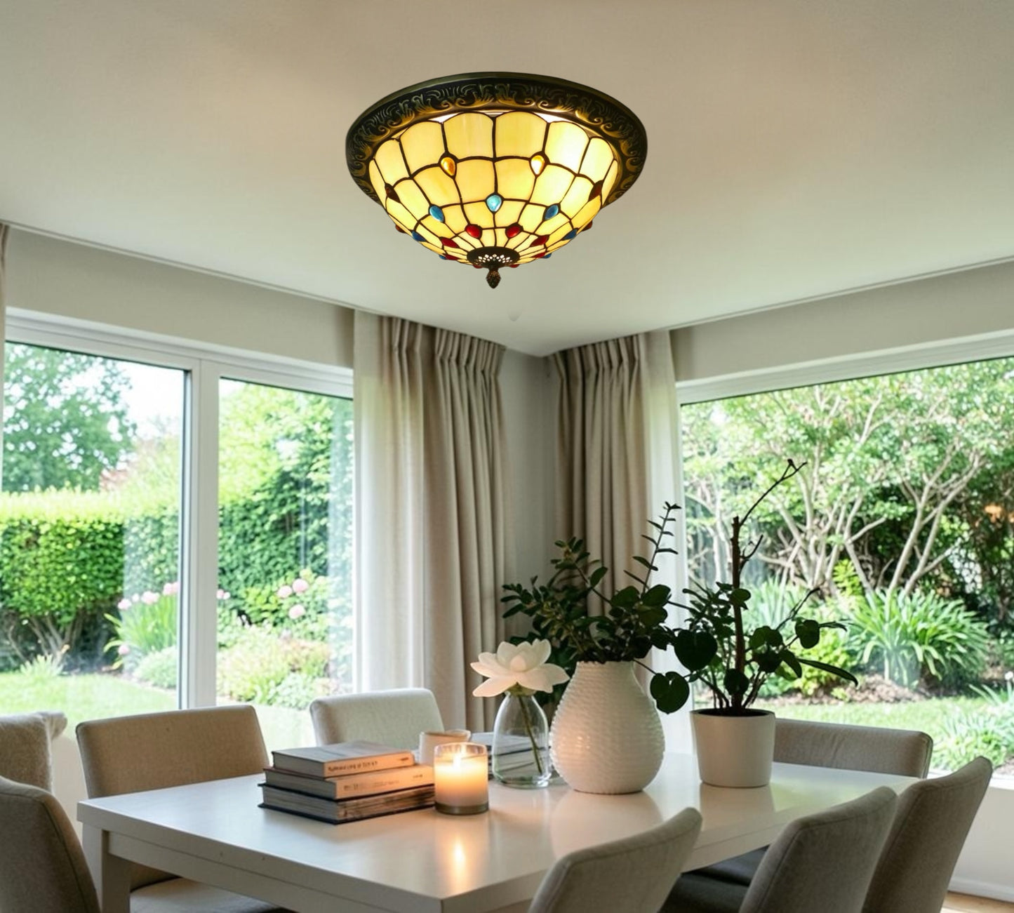 CDH 12” Tiffany Style Flush Mount Ceiling Lights with 30cm Shade (12103SM)
