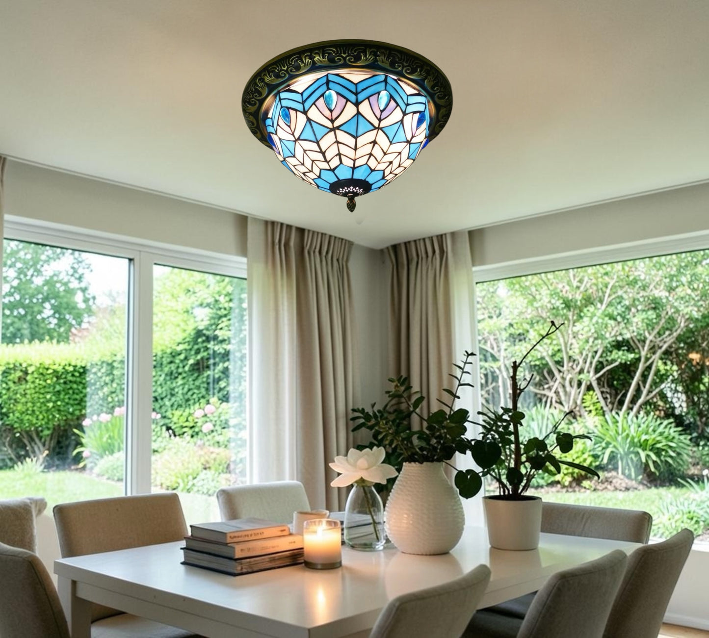 CDH 12” Tiffany Style Flush Mount Ceiling Lights with 30cm Shade (16119SM)