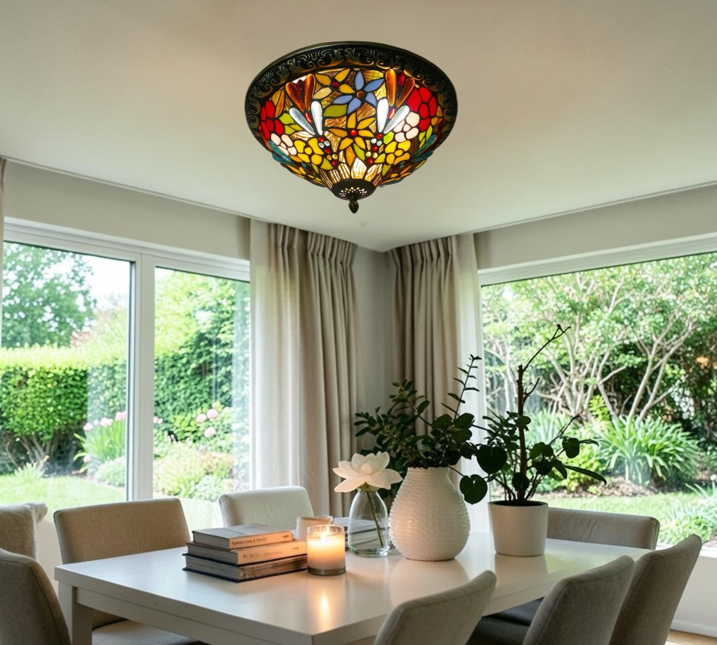 CDH 12” Tiffany Style Flush Mount Ceiling Lights with 30cm Shade (15016SM)