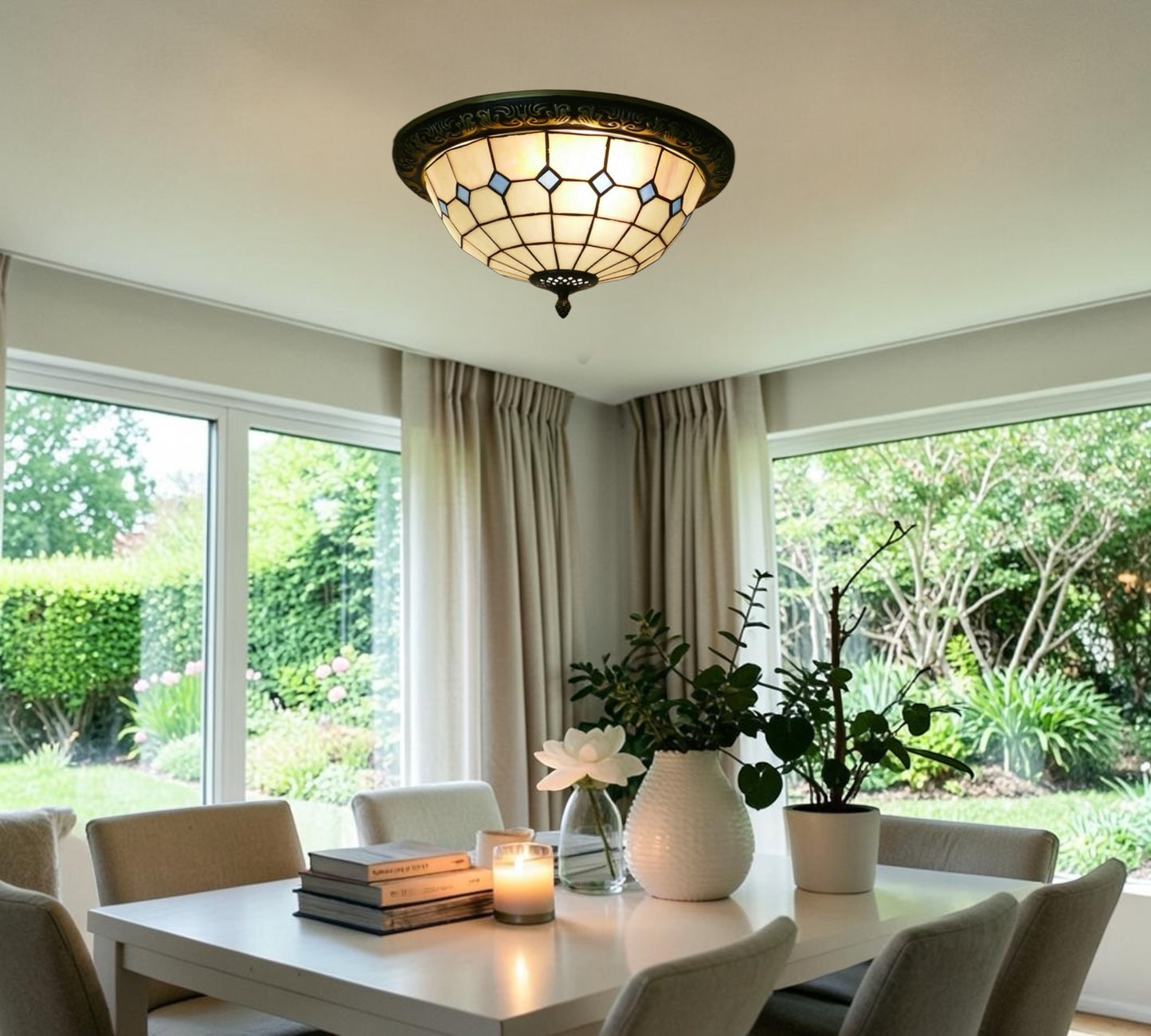 CDH 12” Tiffany Style Flush Mount Ceiling Lights with 30cm Shade (26009SM)
