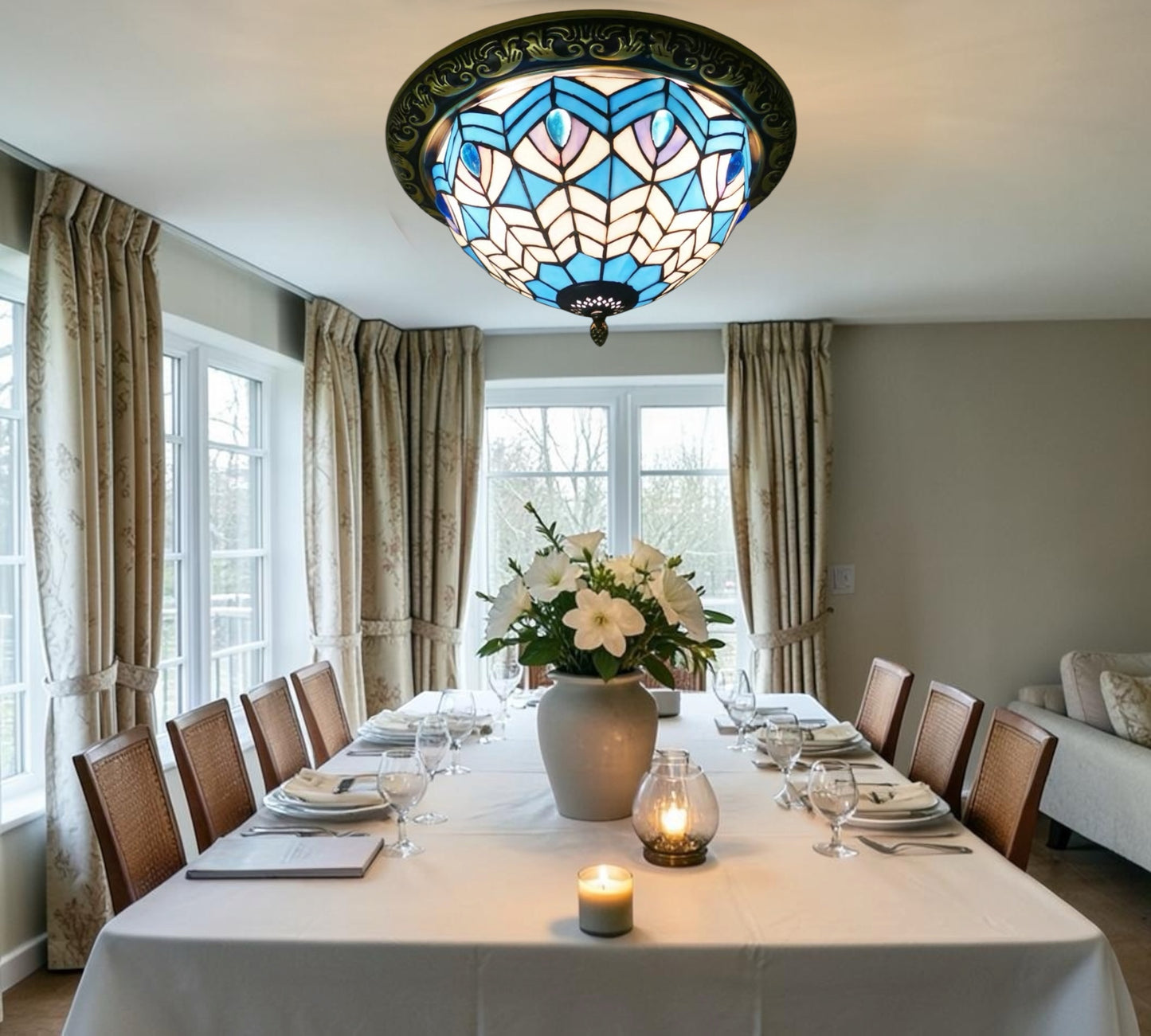 CDH 12” Tiffany Style Flush Mount Ceiling Lights with 30cm Shade (16119SM)