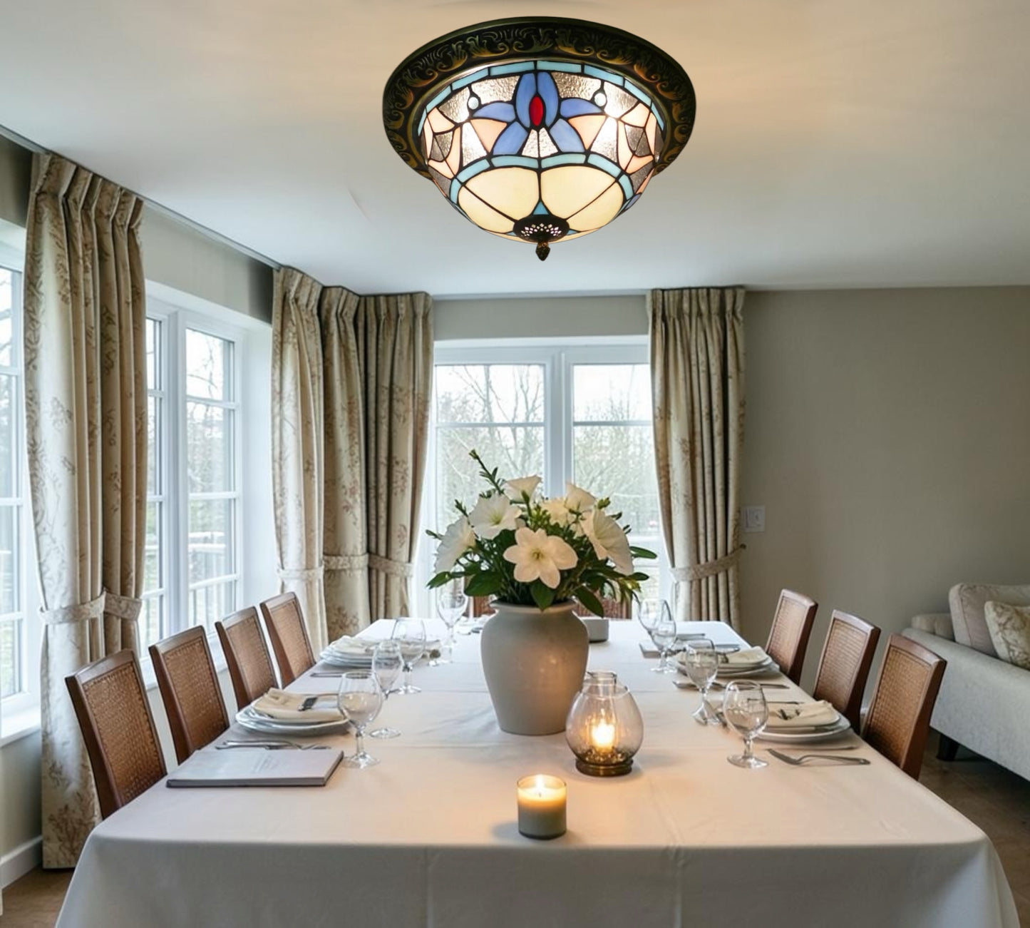 CDH 12” Tiffany Style Flush Mount Ceiling Lights with 30cm Shade (12045BSM)