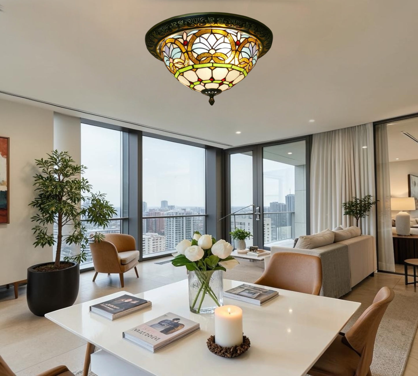 CDH 12” Tiffany Style Flush Mount Ceiling Lights with 30cm Shade (12045SM)
