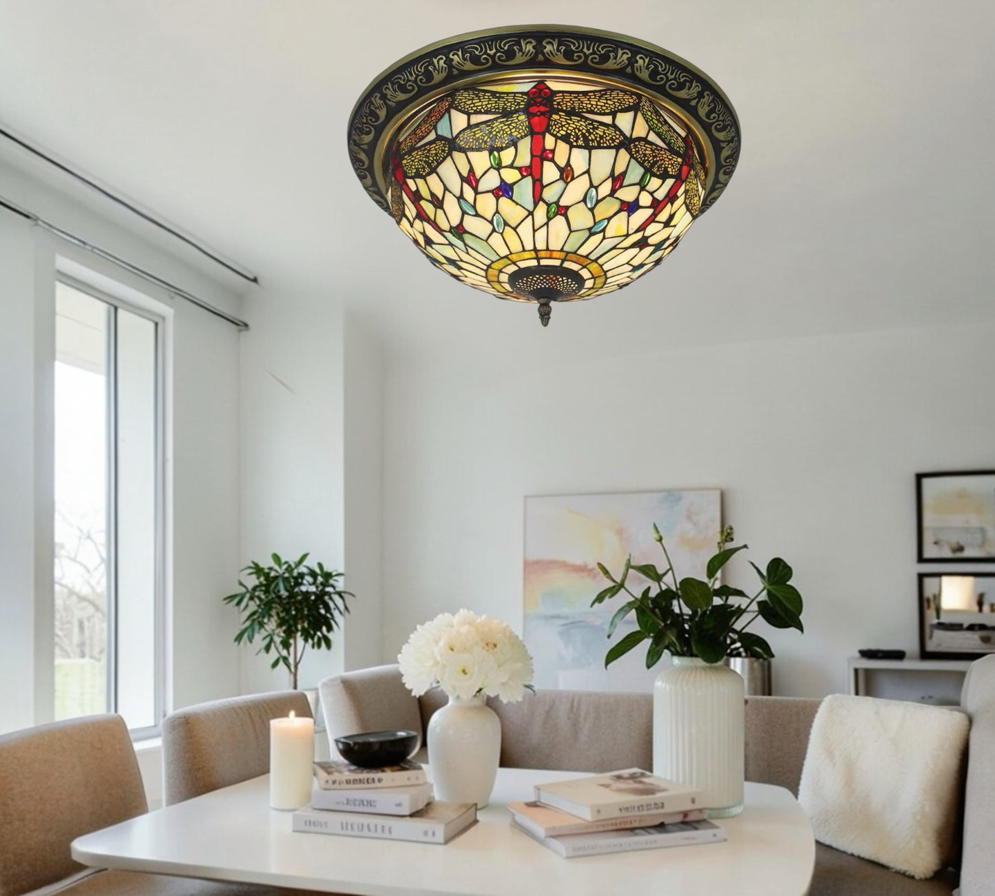 CDH 16" Tiffany Style Flush Mount Ceiling Lights with 40cm Shade (16035WCM)