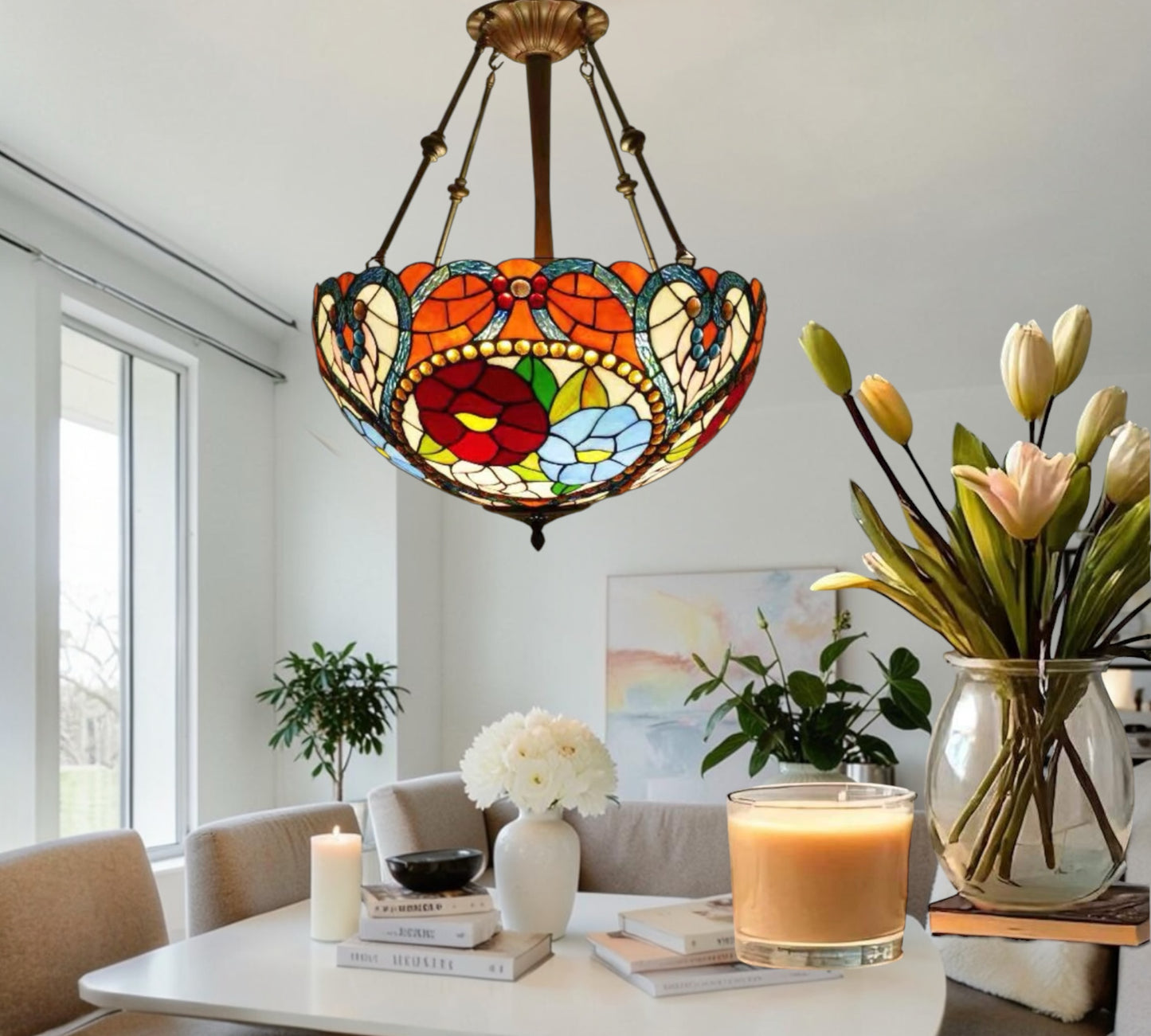 CDH 20” XLARGE Tiffany Upright Lamp with 50cm shade (16043XCRJ