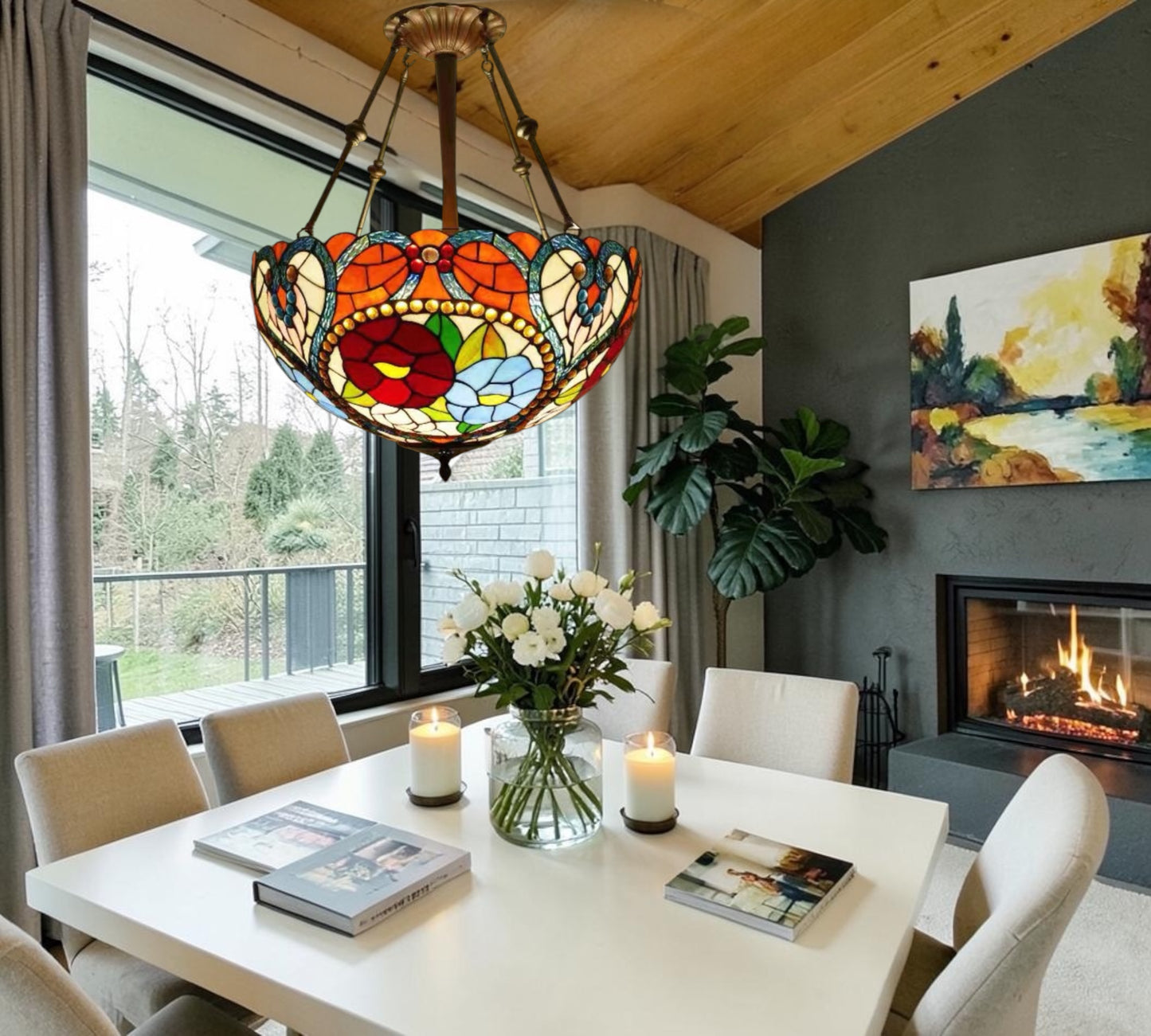 CDH 20” XLARGE Tiffany Upright Lamp with 50cm shade (16043XCRJ