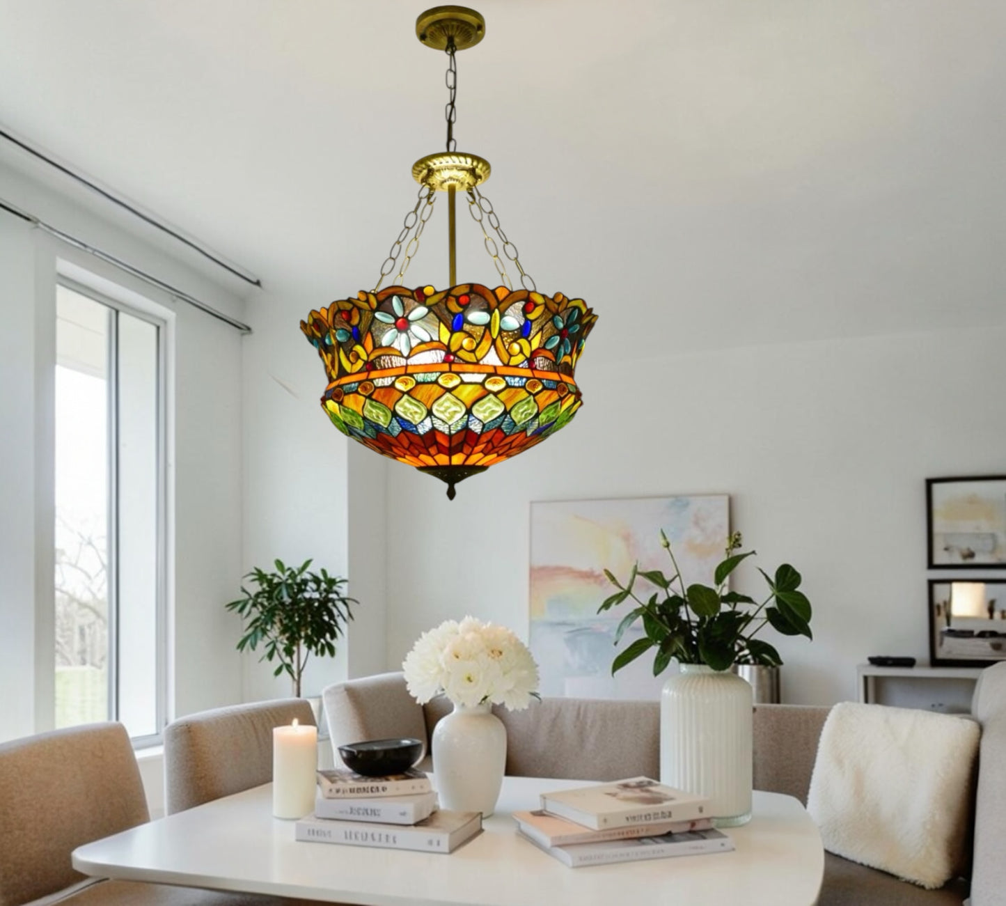 CDH 18" XLARGE Tiffany Upright Lamp 46cm shade (19002CR HC) for High Ceiling