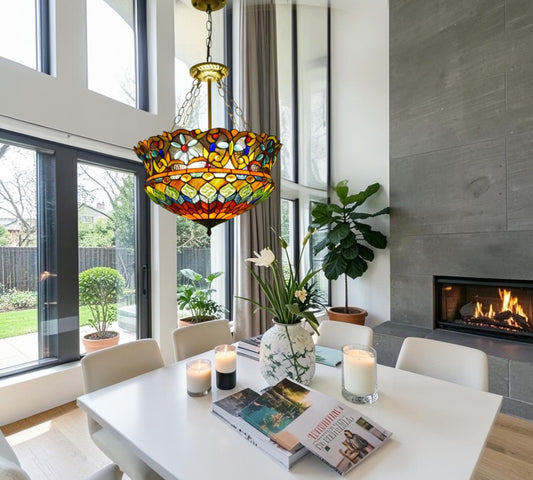 CDH 18" XLARGE Tiffany Upright Lamp 46cm shade (19002CR HC) for High Ceiling