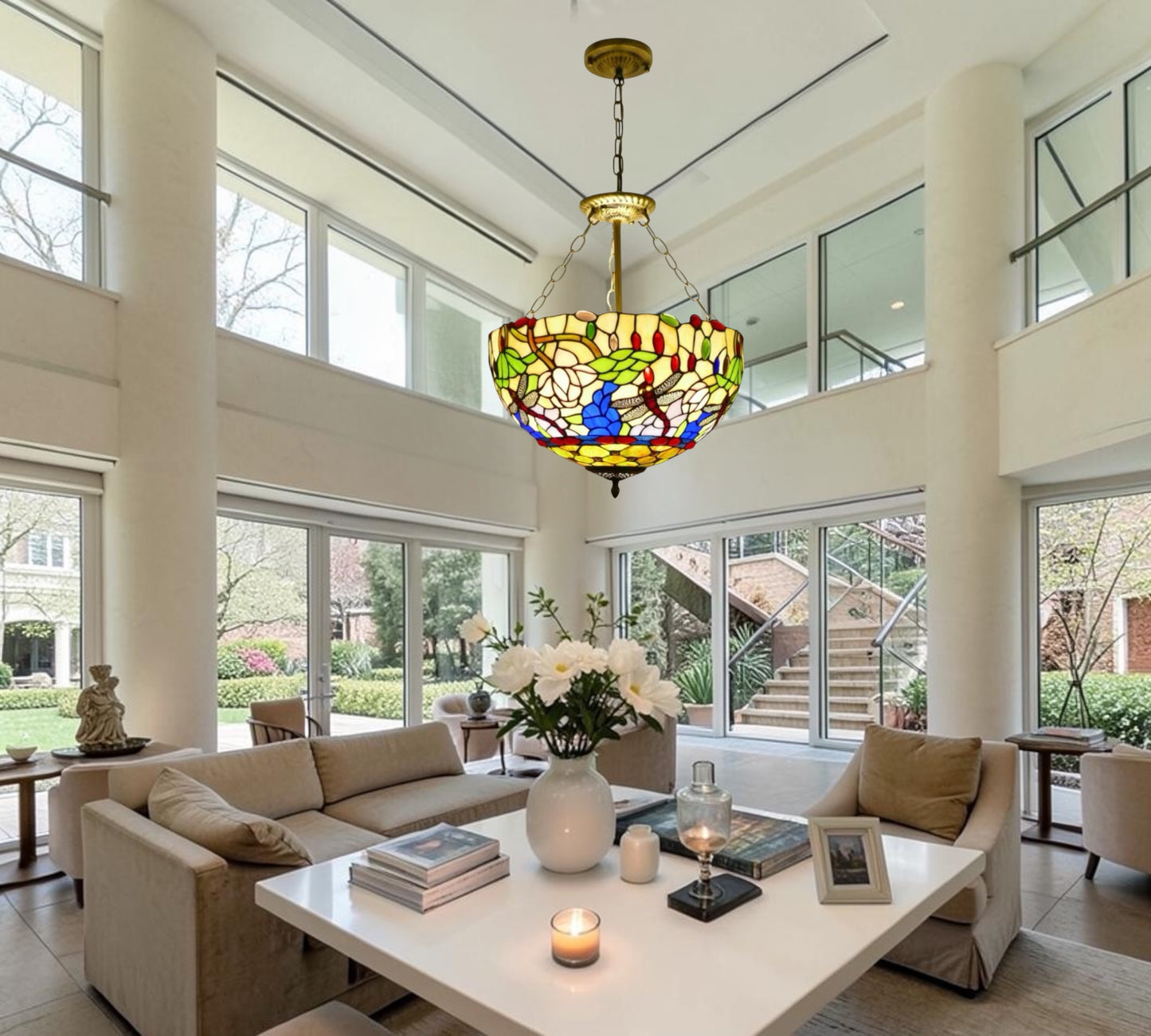 CDH 16" Tiffany Upright Lamp 40cm shade (16941CR HC) for High Ceiling