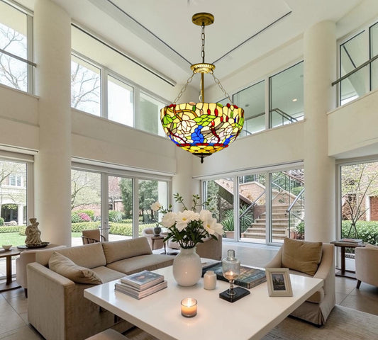 CDH 16" Tiffany Upright Lamp 40cm shade (16941CR HC) for High Ceiling
