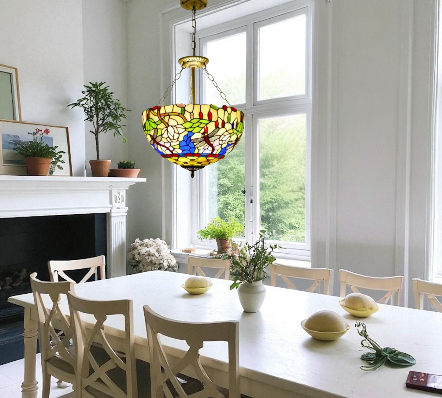 CDH 16" Tiffany Upright Lamp 40cm shade (16941CR HC) for High Ceiling