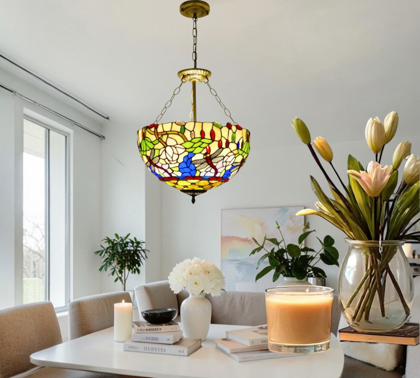 CDH 16" Tiffany Upright Lamp 40cm shade (16941CR HC) for High Ceiling